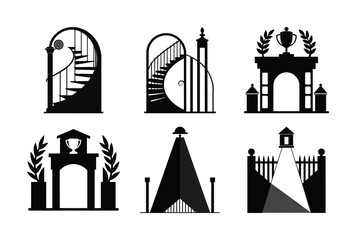 Obraz premium Vector set of church architecture and travel icons featuring European city landmarks