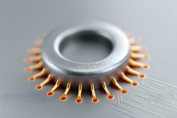 Close-up of a Circular Electronic Component with Radial Pins
