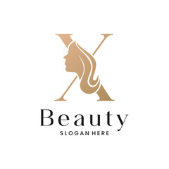 Elegant beauty salon logo with a woman's face silhouette and letter X