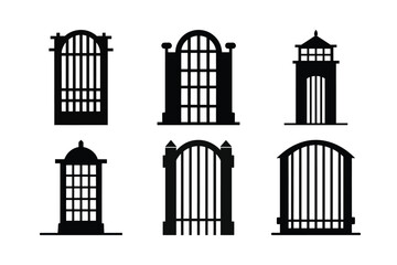 Obraz premium A vector illustration of a city building with a set of black and white windows, metal doors, and columns, forming an architectural skyline symbol