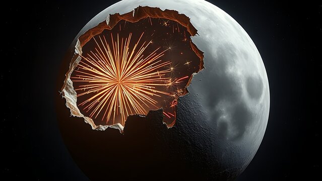 Lunar surface cracking to reveal slow-motion cosmic fireworks.