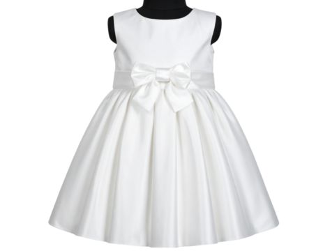 Classic White Celebration Dress with Bow Detail, on Invisible Mannequin, isolated on transparent background PNG