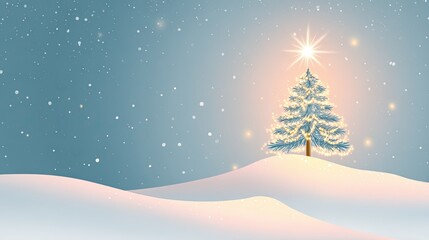 Christmas Winter Wonderland Watercolor Magical Winter Scene with Christmas Tree and Snowy Landscape at Night