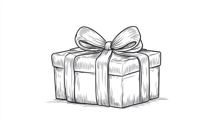 Hand drawn sketch of a gift box with a ribbon bow.