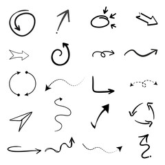 Set of Simple Hand Drawn Black Arrows in Various Styles – Sketch Line Arrow Collection