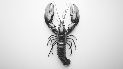 Isolated black lobster, high-angle, studio shot, detailed view of lobster's claws, body, and legs.