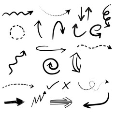 Set of Simple Hand Drawn Black Arrows in Various Styles – Sketch Line Arrow Collection