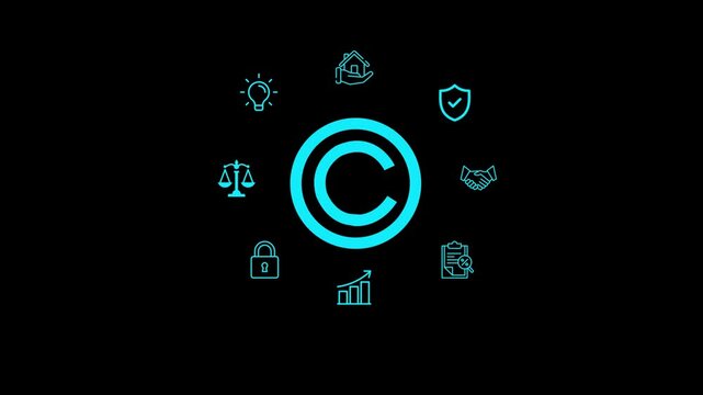 Copyright Protection Concept Animation Featuring Trademark Symbol and Business Icons Illustrating