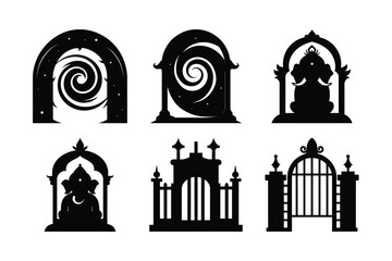 Vector set of religious symbols and church icons for travel and tourism architecture illustrations