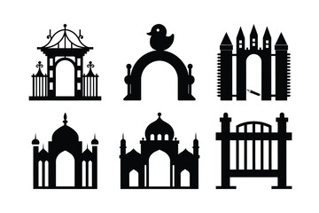 Vector illustration set of European city architecture and religious building silhouettes, perfect for travel and tourism designs