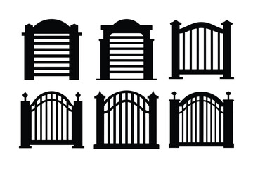 Wrought iron fence gate vector design with steel bar house city architecture symbol