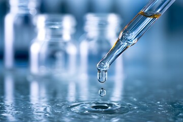 Precision Dropper Dispensing Liquid into Water, Creating a Ripple Effect