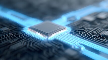 Advanced Microchip on Circuit Board with Illuminated Connections