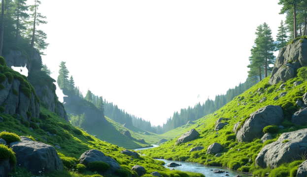 green moss and mountain,Green grass or moss over rocks on mountain,green grassy hills for poster banner cover design isolated on white background
