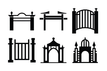 Collection of Elegant Gate and Fence Designs Vector Illustrations