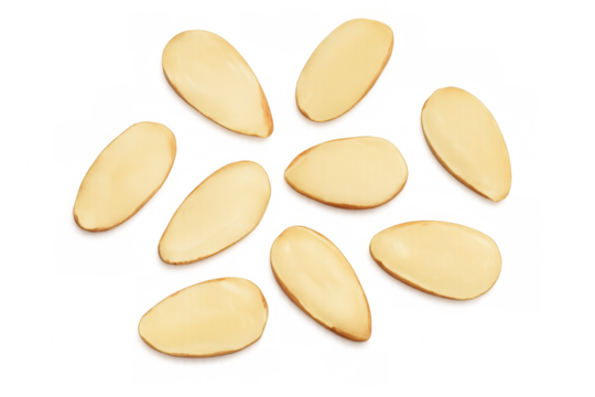 Almond slivers forming a circular pattern on a transparent background, ideal for food and health-related projects