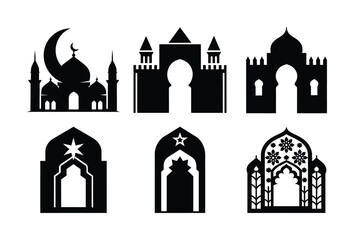 Islamic Architecture Icons Mosque, Arch, Gate Silhouettes