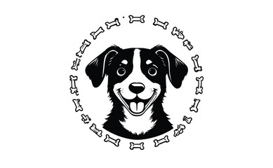 Happy Dog Face Vector – Floppy Ears in Bone Circle Line Art on White