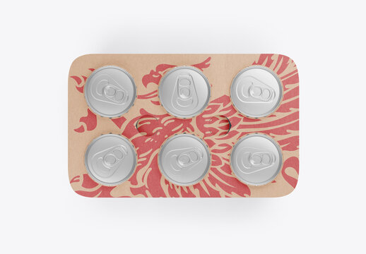 Six pack cardboard can holder mockup