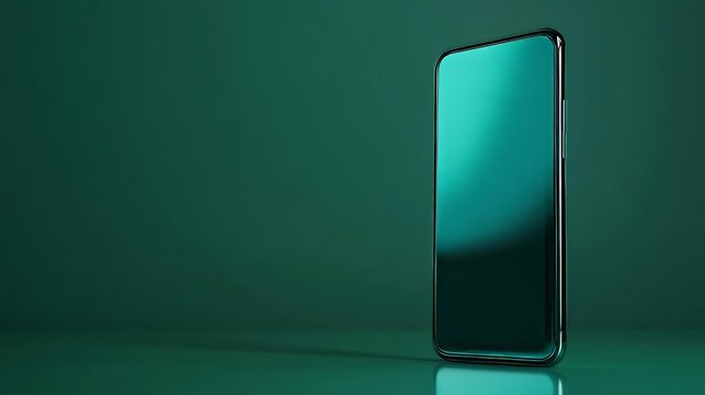 Sleek Green Smartphone on Reflective Surface, Mobile Technology, Innovation