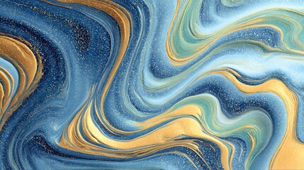 Fluid blue and gold abstract art with swirling patterns and textures
