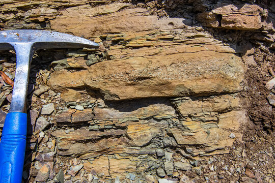 Flysch Sediments with Geological Hammer in Serbia