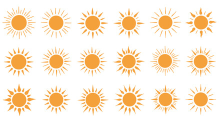 15 Hand drawn suns with sketch design on white background, vector illustration
