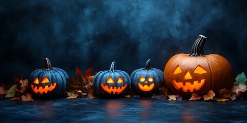 Glowing jack o lantern on a wooden surface captures the essence of Halloween with seasonal decorations and festive spooky ambiance.