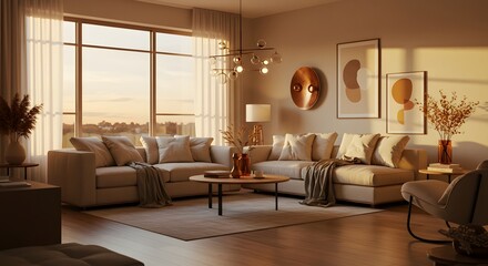 Fototapeta premium Serene Living Room with Natural Light Cozy Interior Design for Relaxation and Comfort