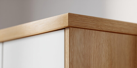 Naklejka premium Wooden corner cabinet with soft close system detail