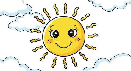 Happy Cute Sun Childish Doodle Illustration
