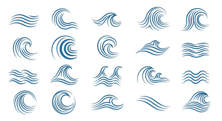 Water wave, line art set, Wave beach vector symbol or logo design collection, Abstract water waves, sea blue vector design elements.