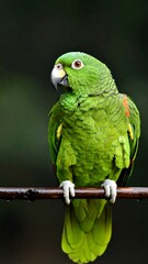 Vibrant green parrot perched on branch