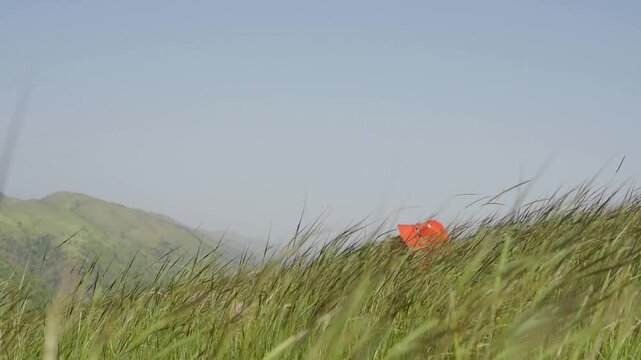 A man relaxing in a serene natural setting, a peaceful outdoor scene with lush greenery and a calm atmosphere at Rayta Hills, Udaipur, Rajasthan, India.