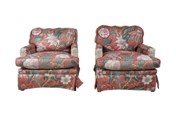 red sofa isolated on white  A Pair Of Quilted Pink Floral Chintz Upholstered Armchairs
