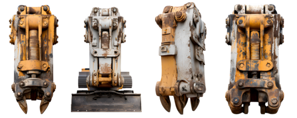 Professional High-Resolution Realistic excavator mounted concrete sh transparent background, PNG cutout, ideal for video overlays and web banners, professional graphics