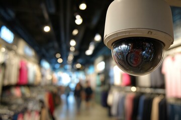 The modern surveillance camera enhancing security in a retail environment, generated image