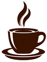A flat-style icon of a steaming coffee cup, vector, base color brown, white background, minimalistic design -