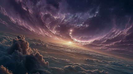 Surreal Sunset Above Dramatic Cloudscape and Sky