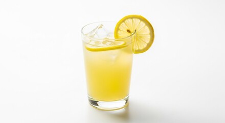 Fototapeta premium Glass of fresh orange juice with lemon slice isolated on white background