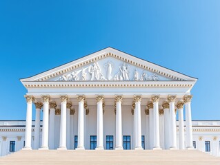 Obraz premium Classic building facade, steps, columns, blue sky