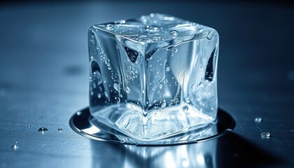 Macro Photography of an Ice Cube Resting on a Metal Surface