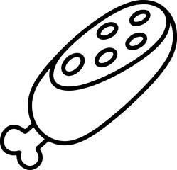 Simple black line drawing of a sausage with a bone attached on a white background