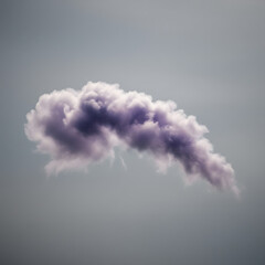 An abstract image of a single, isolated plume of purple or grey smoke on a light background.