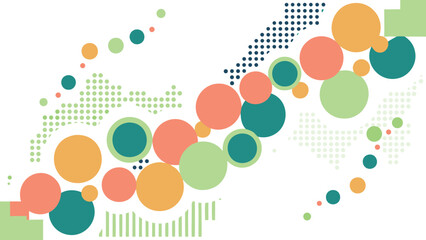 Abstract composition of circles and dots in green orange and teal on a white background design artful layout