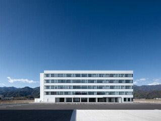 青空の下に建つ白いオフィスビル