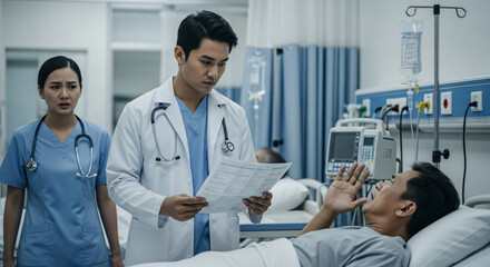 Fototapeta premium Professional Negligence in Healthcare Environment Showing Breakdown in Communication and Potential Harm to Patient