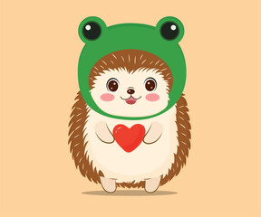 Cute Hedgehog Holding a Heart – Vector Illustration