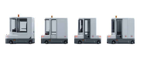 Realistic Professional High-Quality Four automated guided vehicle transparent background, PNG cutout, ideal for web banners and print projects, digital downloads, HD asset