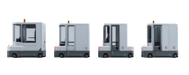 Realistic Professional High-Quality Four automated guided vehicle transparent background, PNG cutout, ideal for web banners and print projects, digital downloads, HD asset